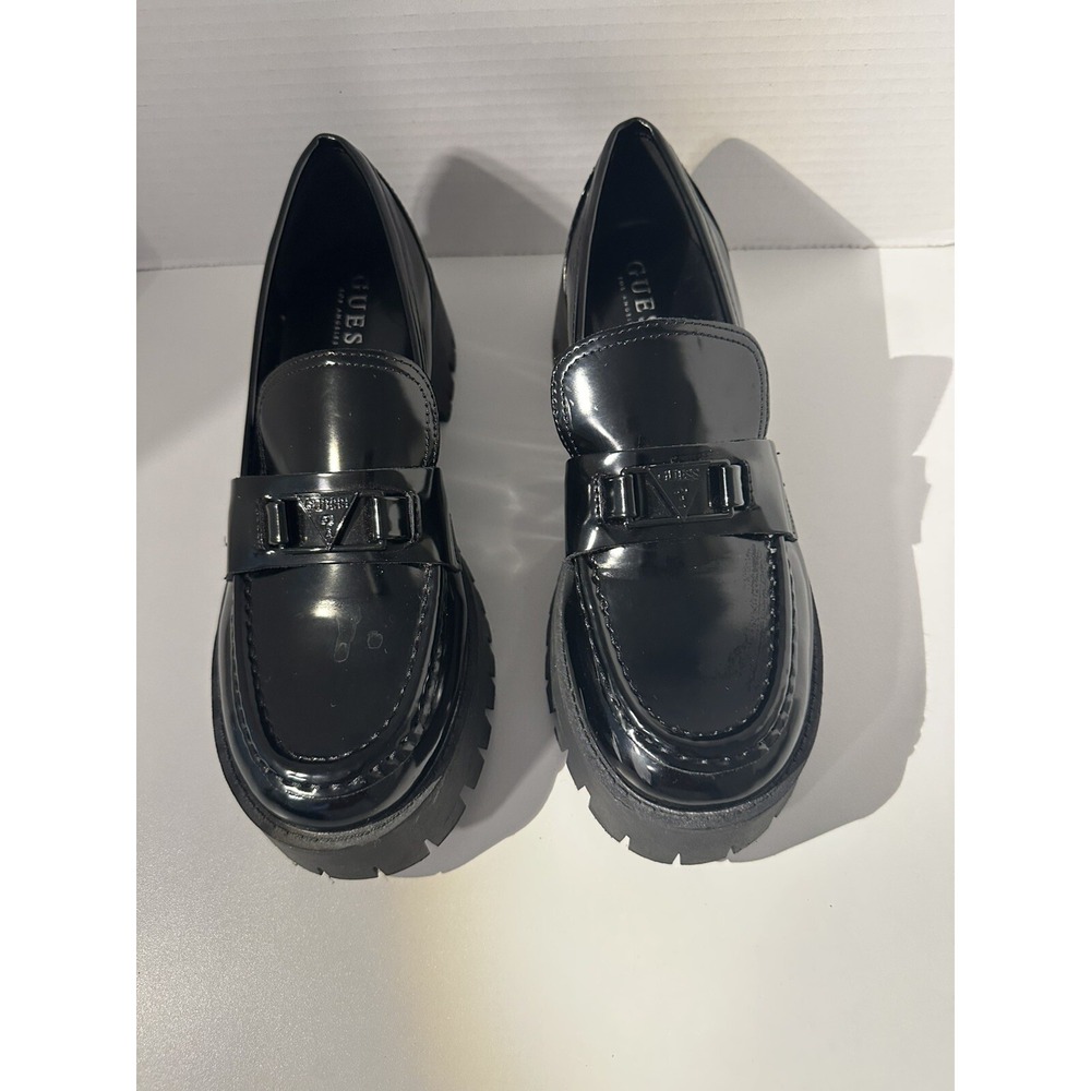 Guess Black Patent Leather Platform Loafers Shoes SIZE 8.5